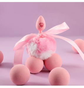 MizzZee - Silicone Bunny Tail Anal Plug (Pink - White)